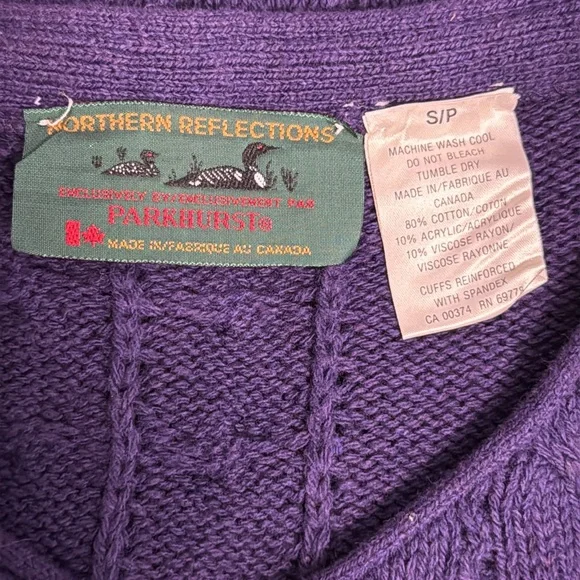 Vintage Northern Reflections S Oversized Purple Knit Cardigan - Picture 4 of 6